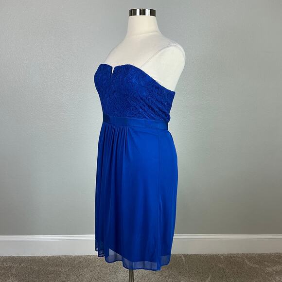 Adrianna Papell Strapless Lace Chiffon Mini Cocktail Dress Blue Size 14 Sheath - Picture 4 of 14